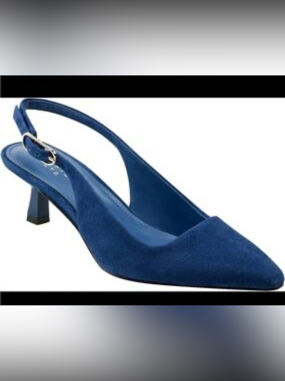 Marc Fisher Navy Blue Suede Slingback Kitten Heel Mules